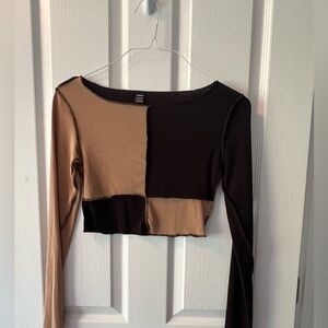 Colorblock Long Sleeve Crop Top